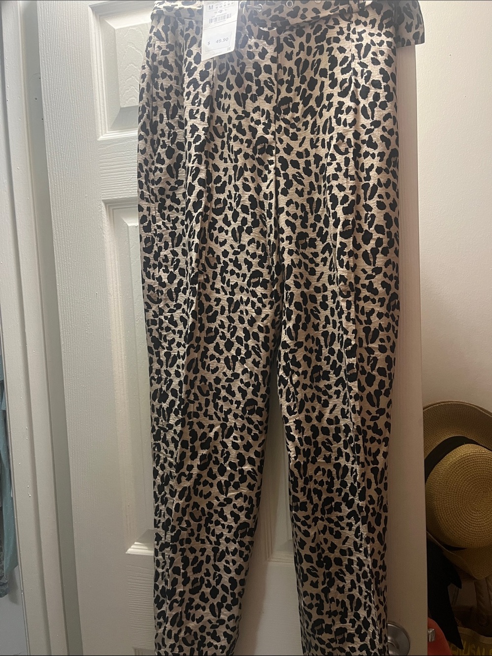 Zara Beige and Black Leopard Skinny Pants